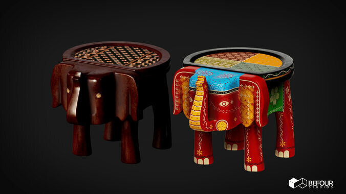 Ethnic Elephant Decor Mini Table Low-poly 3D model