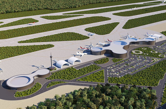 airport scene Low-poly 3D model