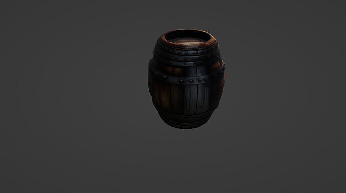 Medieval Wooden Market Barrel with Iron Bands 3D model 4