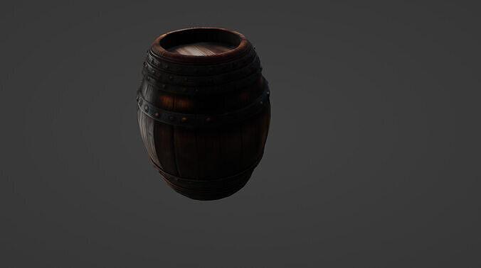 Medieval Wooden Market Barrel with Iron Bands 3D model 5