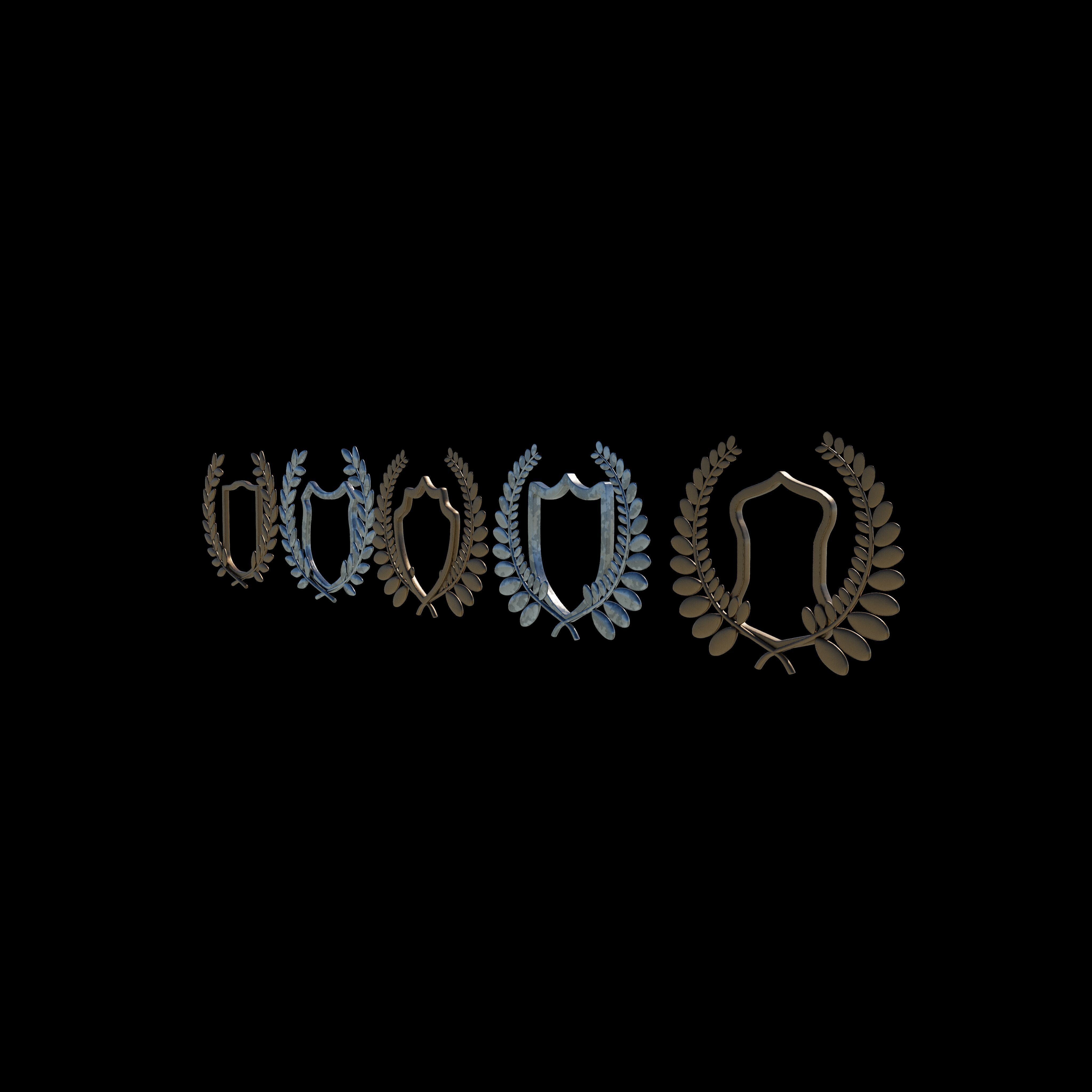 Shield Silhouette and Laurel Wreath 3D model_4