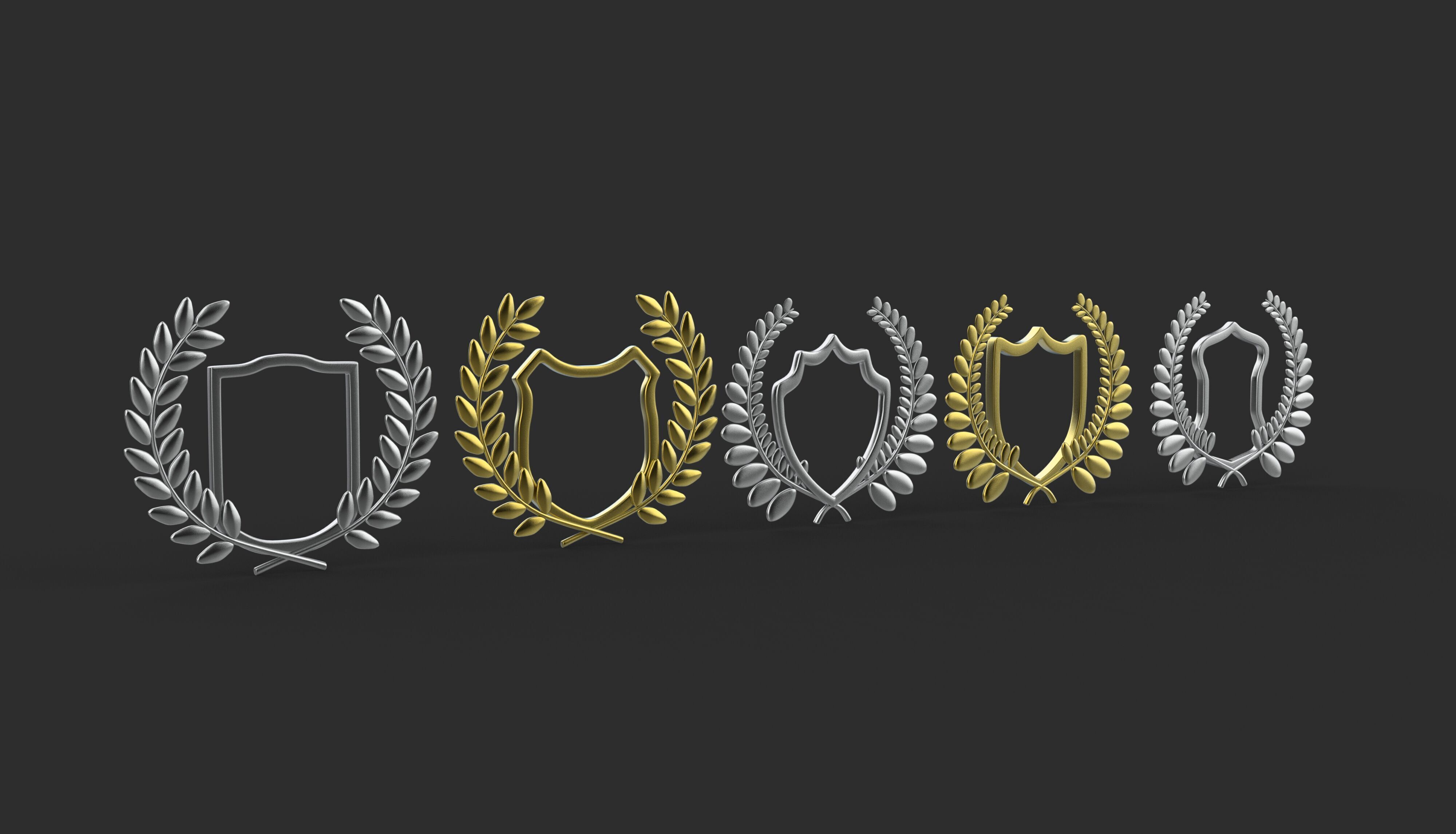 Shield Silhouette and Laurel Wreath 3D model_7