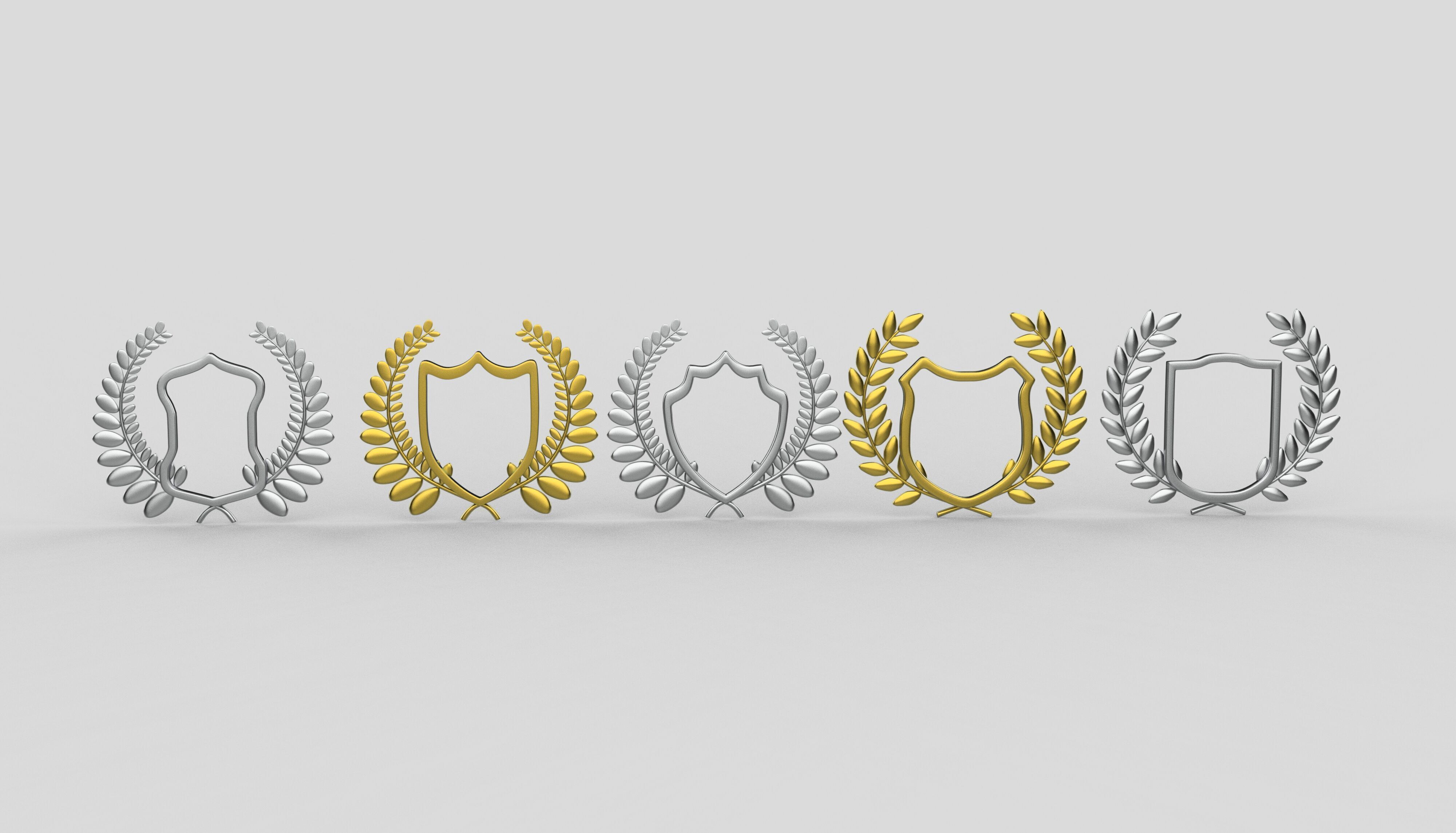 Shield Silhouette and Laurel Wreath 3D model_9