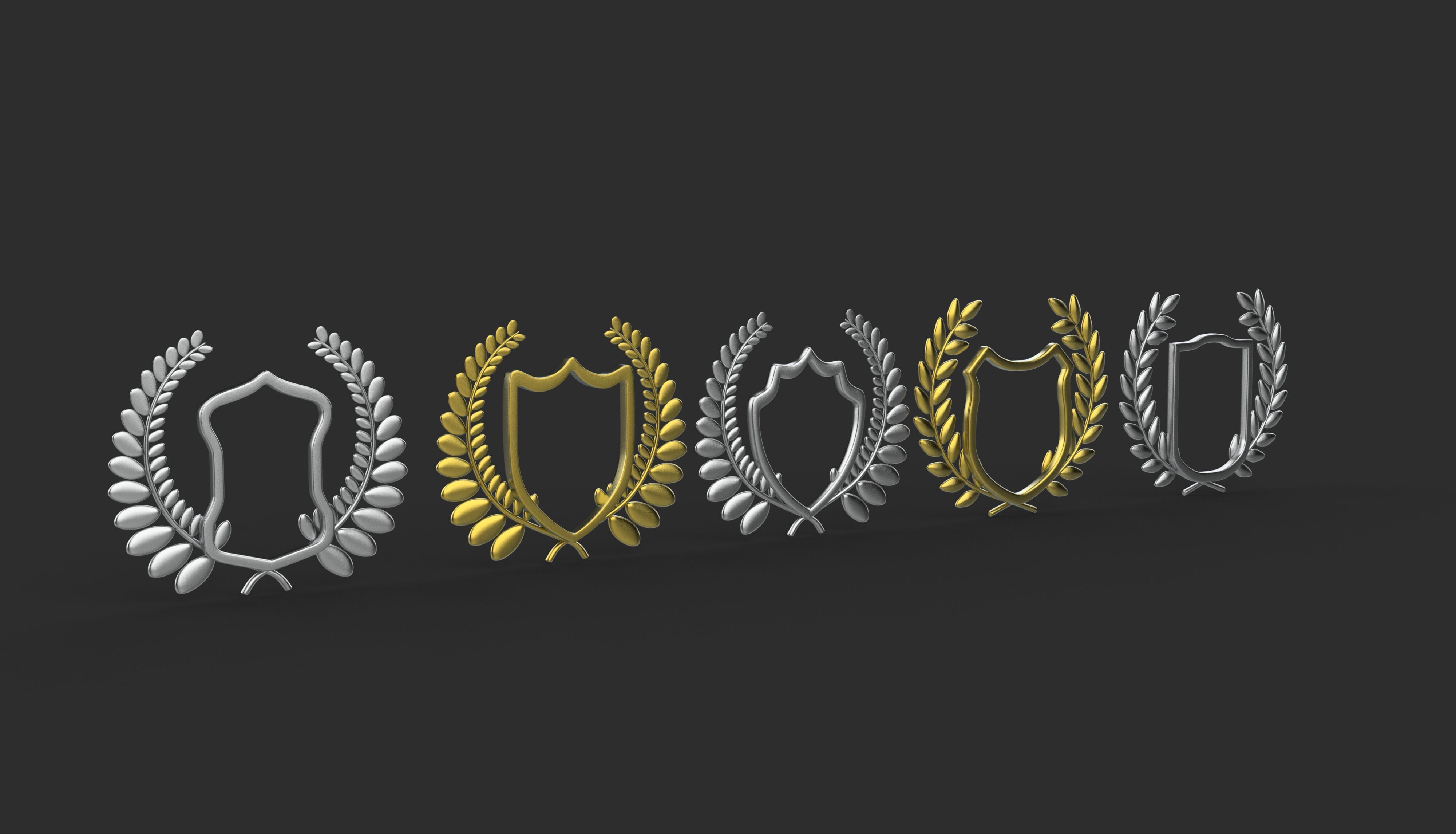 Shield Silhouette and Laurel Wreath 3D model_3