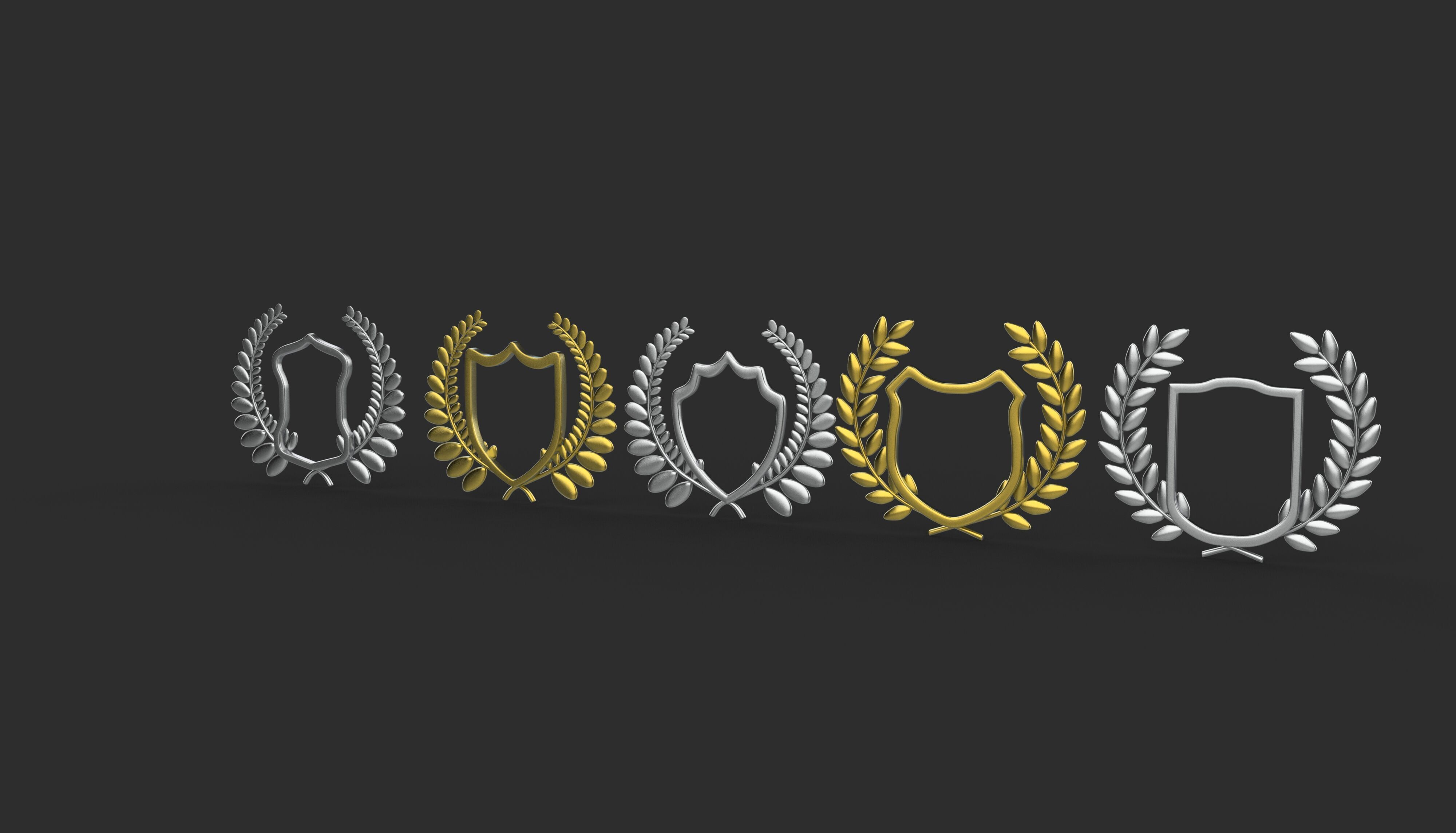 Shield Silhouette and Laurel Wreath 3D model_10