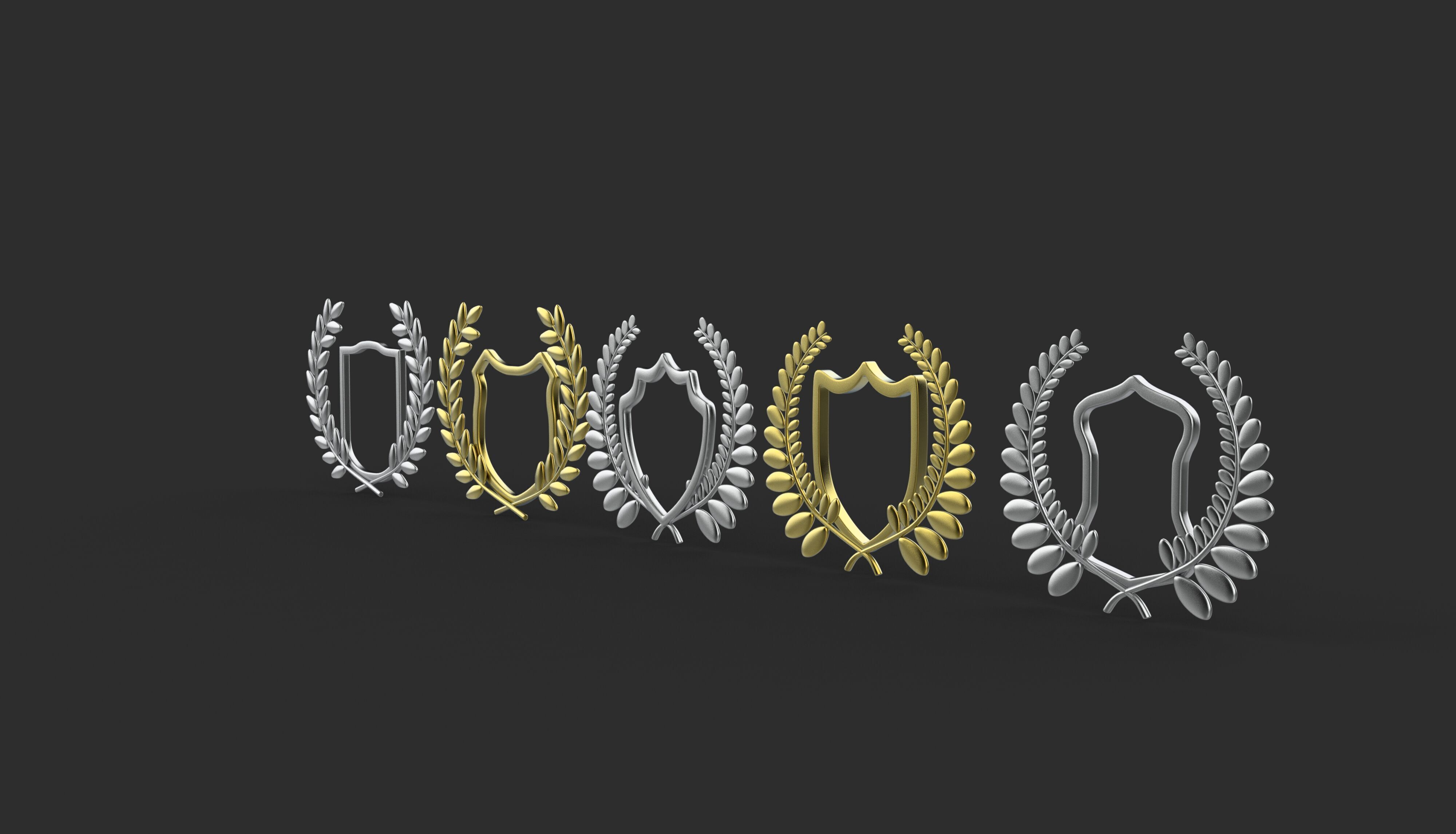 Shield Silhouette and Laurel Wreath 3D model_8
