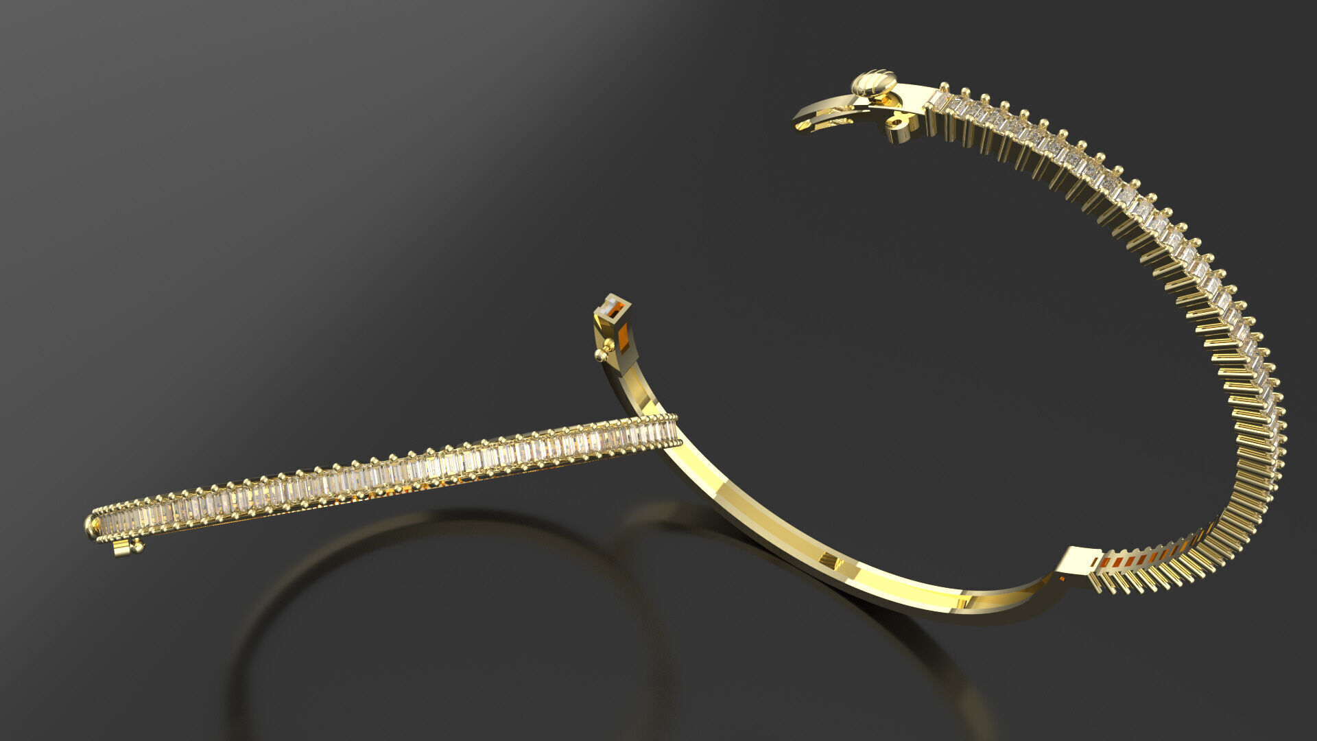 Baquette Diamond Unisex Bangle  3D print model_5