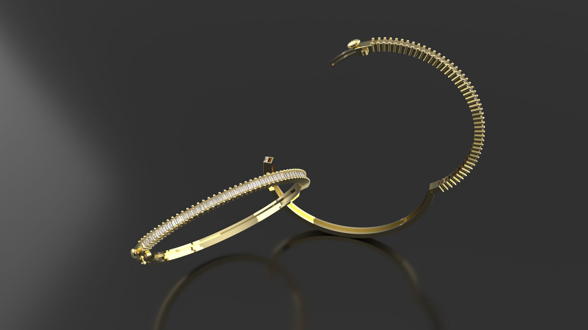 Baquette Diamond Unisex Bangle  3D print model_6