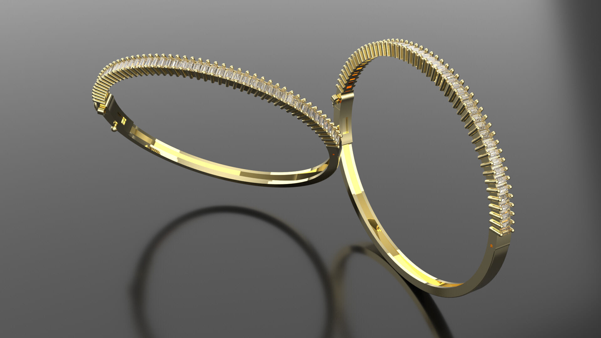 Baquette Diamond Unisex Bangle  3D print model_3