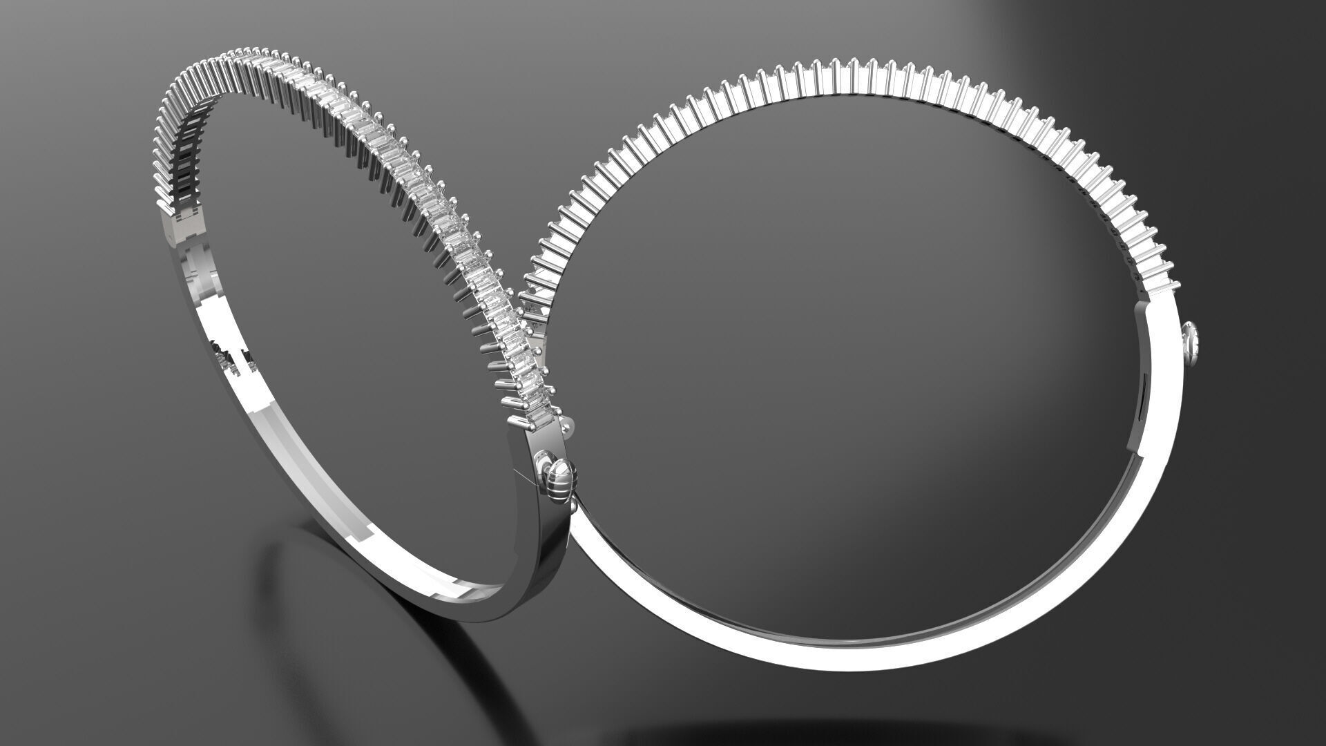 Baquette Diamond Unisex Bangle  3D print model_2
