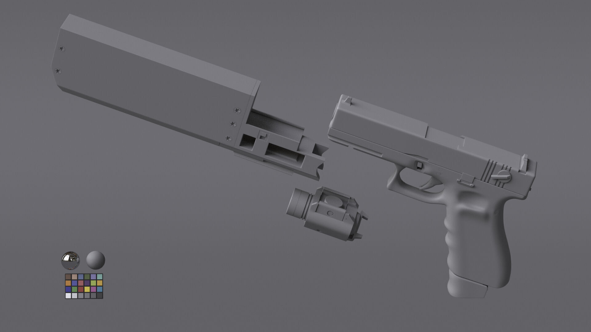 Glock 17 Pistol Gun Silencer Flashlight Attachement  3D model_4