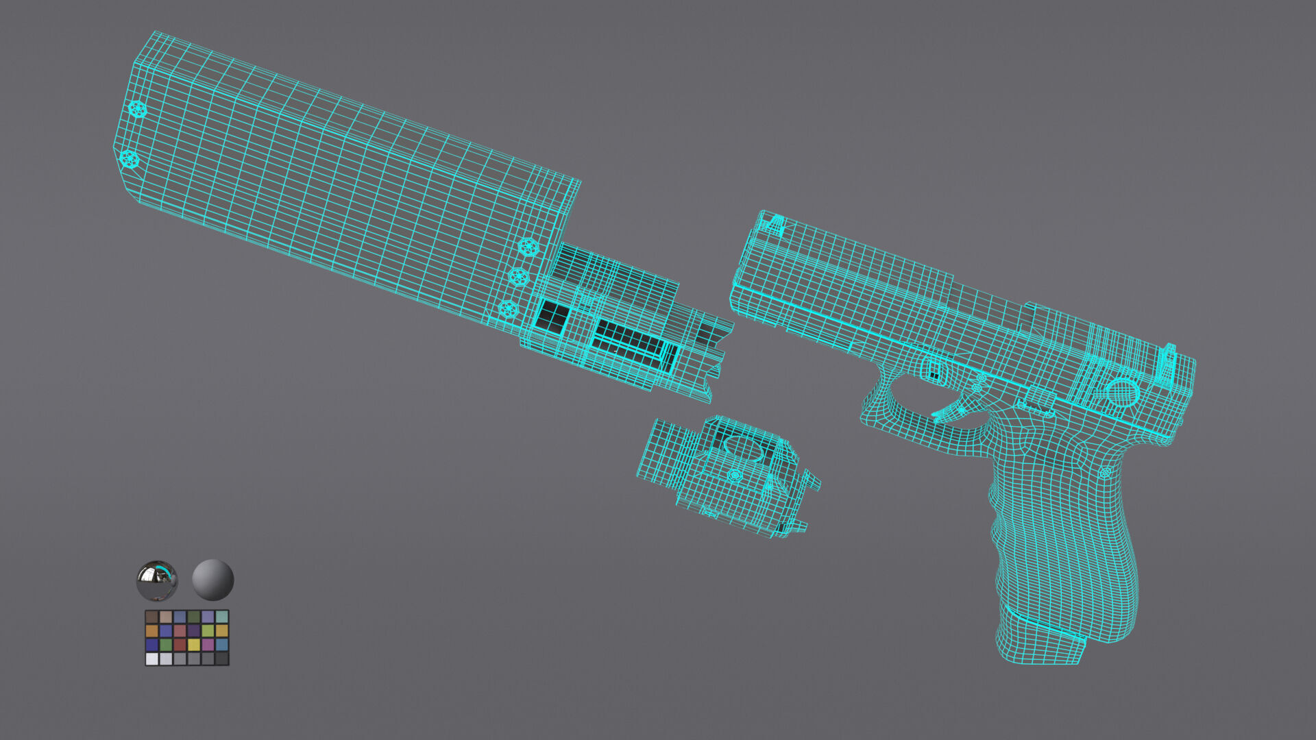 Glock 17 Pistol Gun Silencer Flashlight Attachement  3D model_13