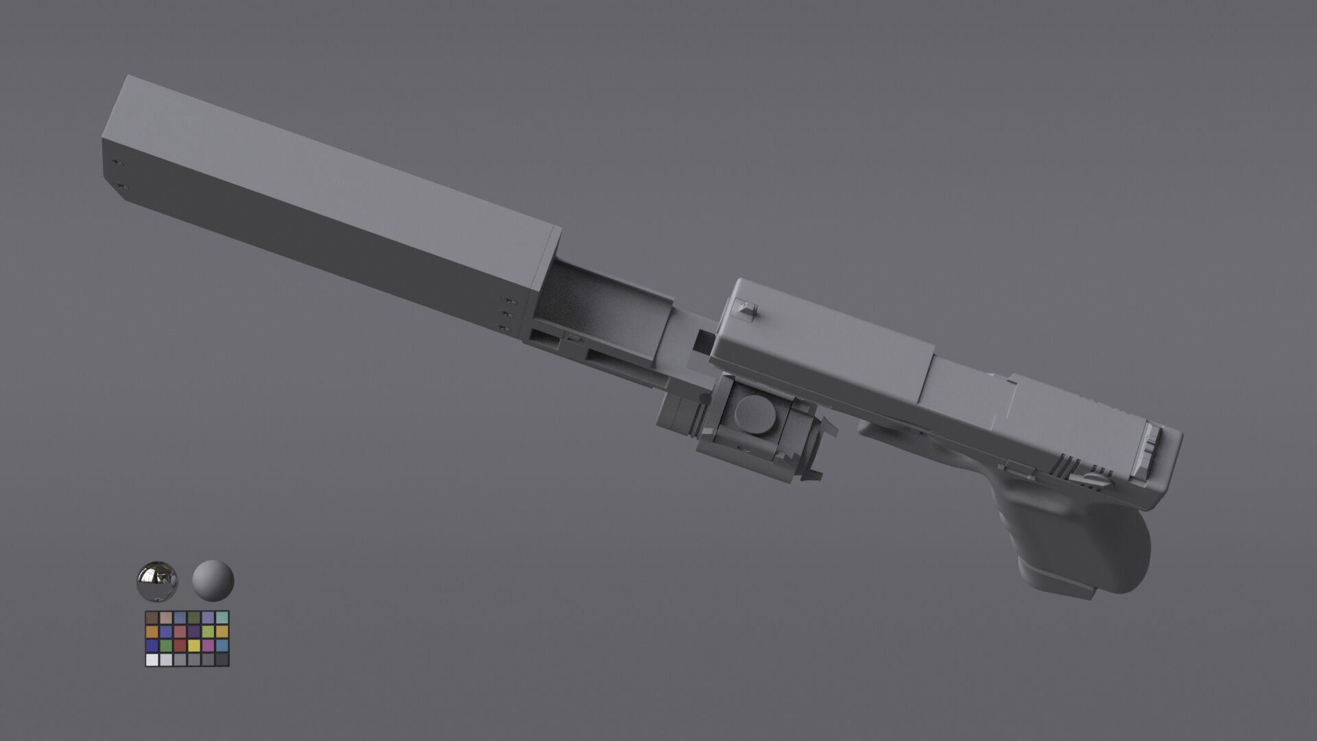 Glock 17 Pistol Gun Silencer Flashlight Attachement  3D model_5