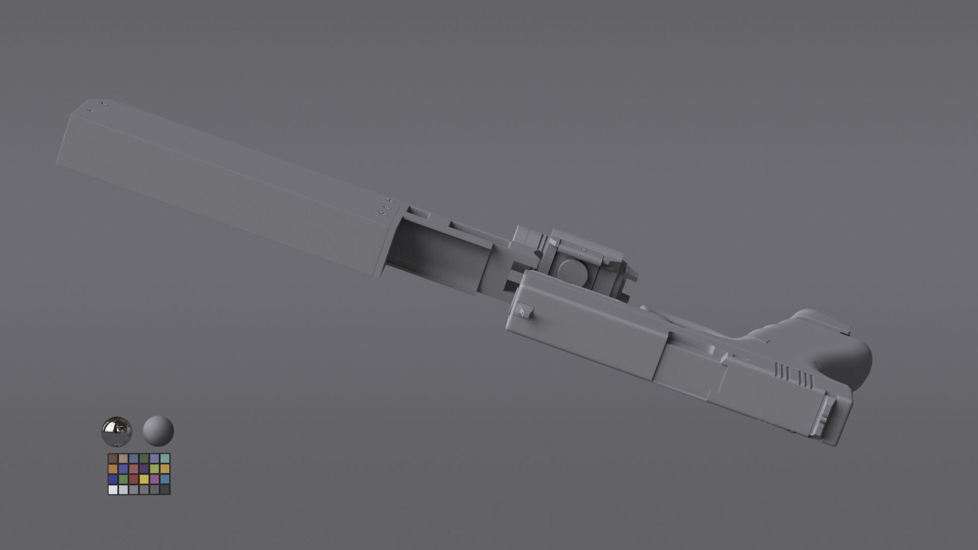 Glock 17 Pistol Gun Silencer Flashlight Attachement  3D model_6