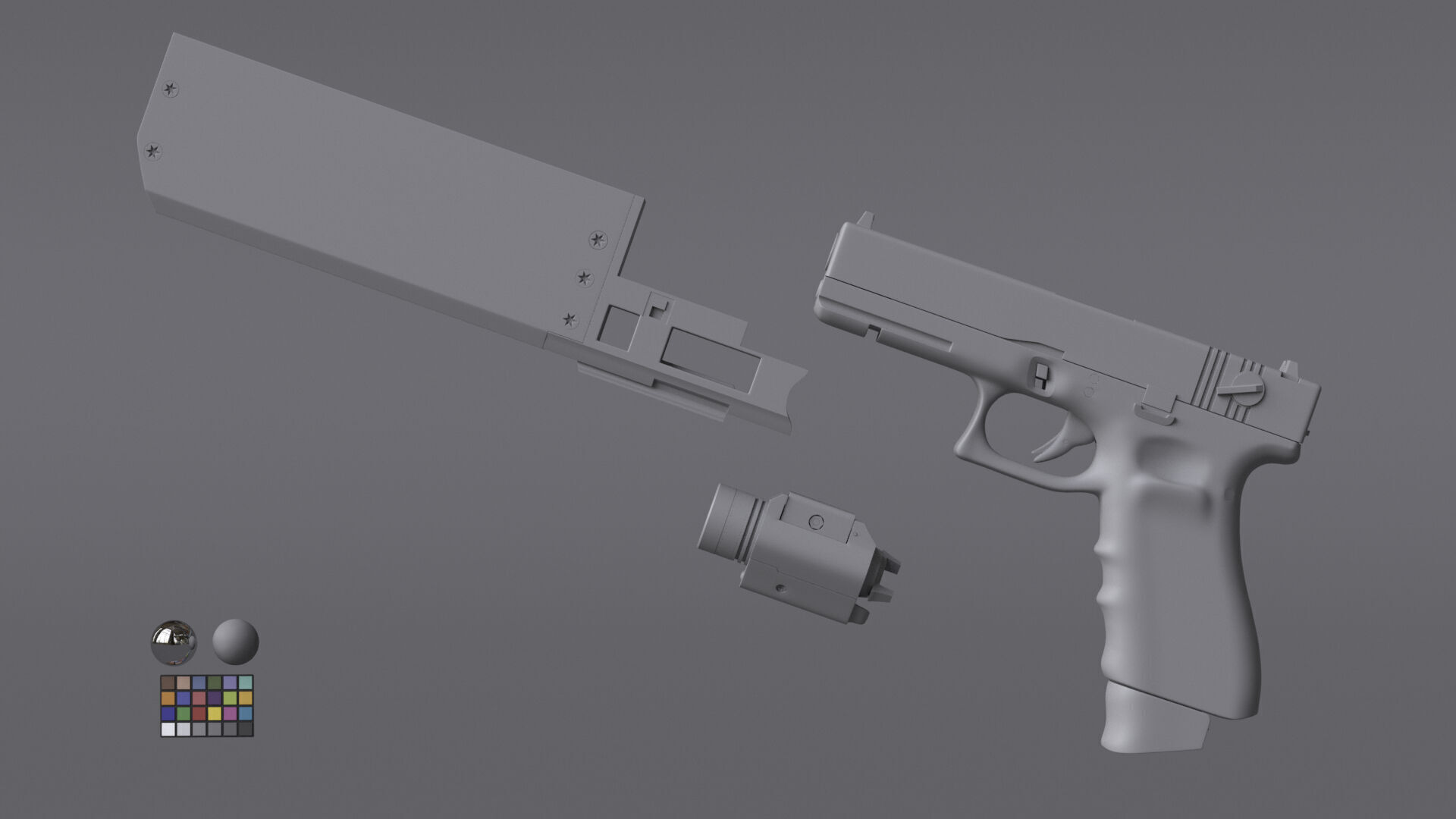 Glock 17 Pistol Gun Silencer Flashlight Attachement  3D model_3