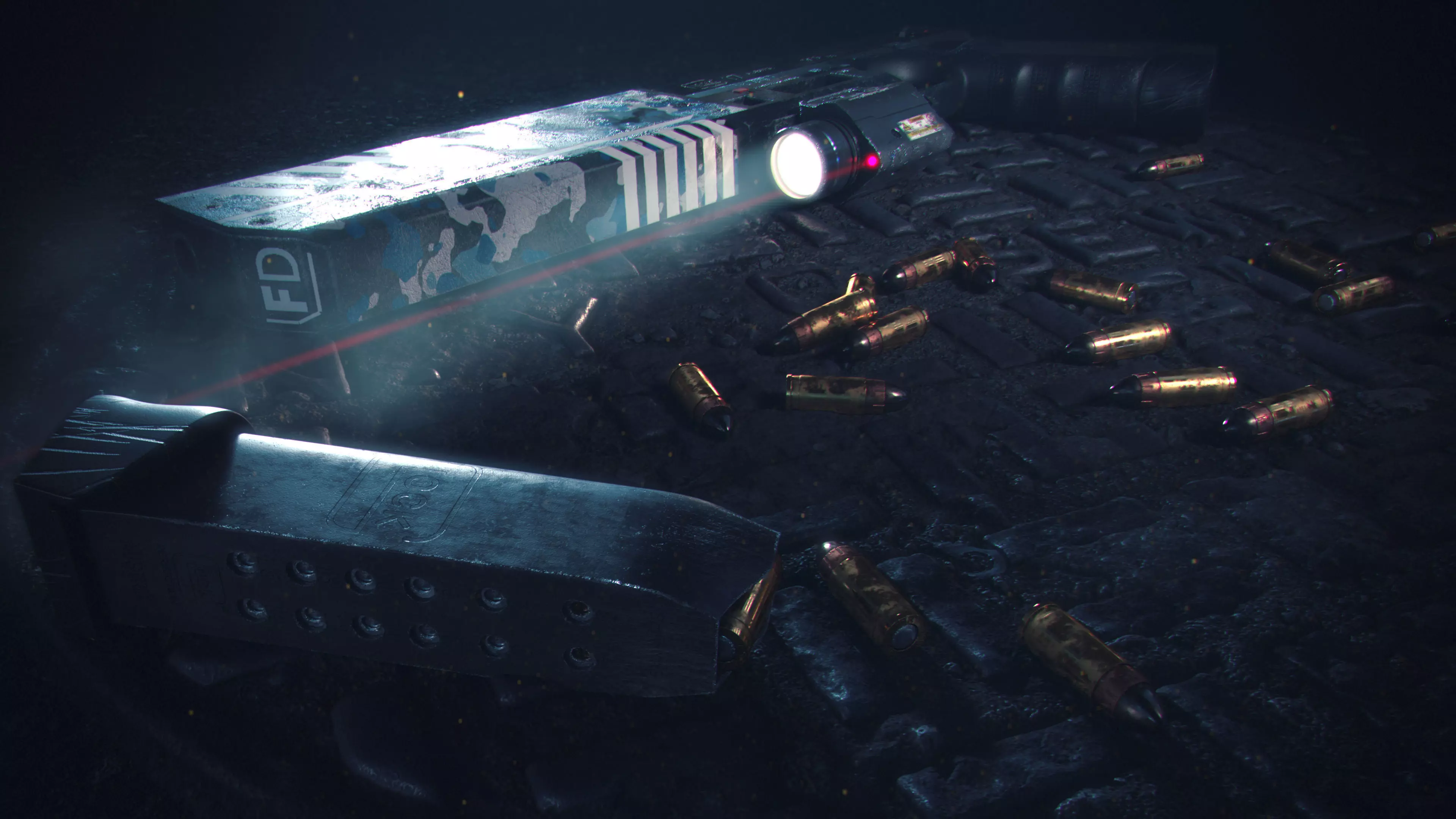 Glock 17 Pistol Gun Silencer Flashlight Attachement  3D model_0