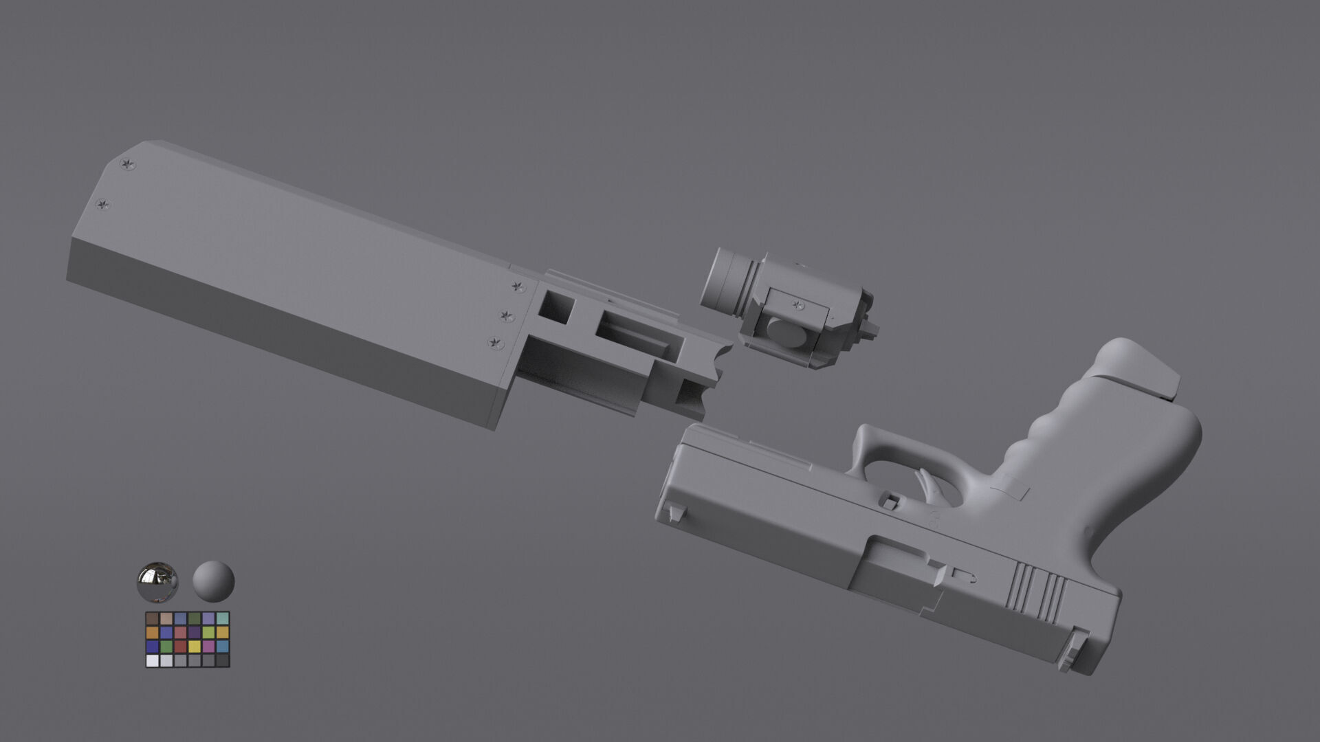 Glock 17 Pistol Gun Silencer Flashlight Attachement  3D model_7