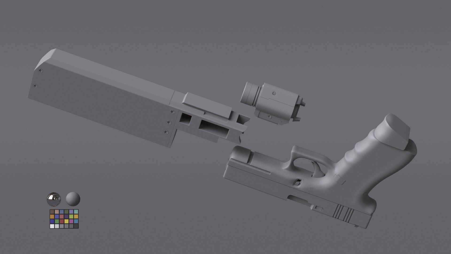 Glock 17 Pistol Gun Silencer Flashlight Attachement  3D model_9