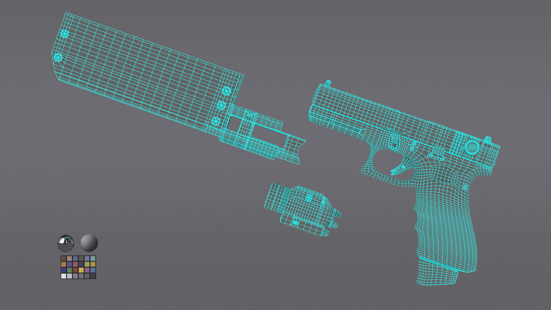 Glock 17 Pistol Gun Silencer Flashlight Attachement  3D model_12