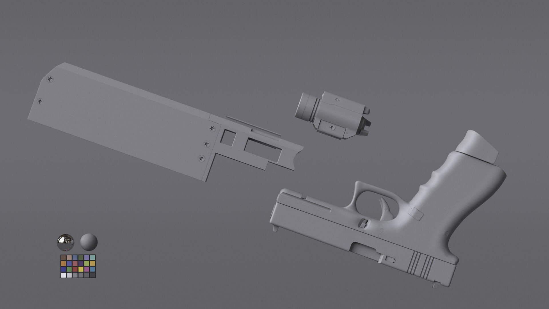 Glock 17 Pistol Gun Silencer Flashlight Attachement  3D model_8