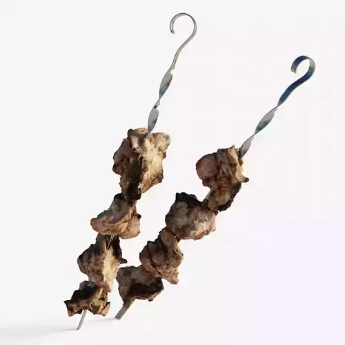Scanned shashlik BBQ Meat on stick Low-poly 3D model