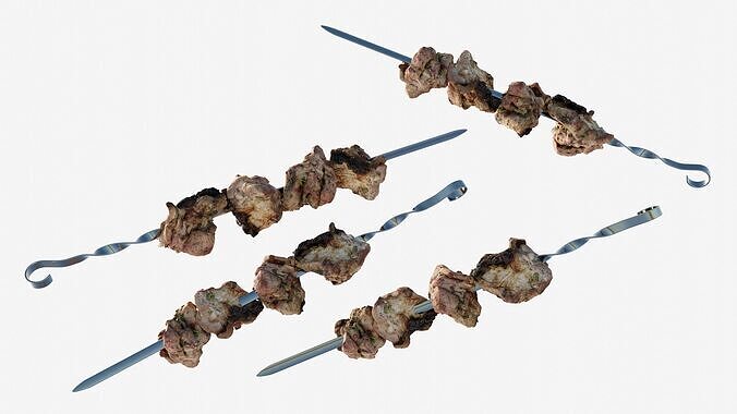 Scanned shashlik BBQ Meat on stick Low-poly 3D model 3