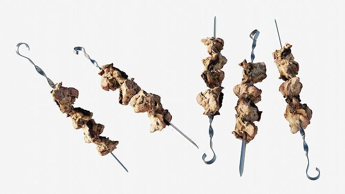 Scanned shashlik BBQ Meat on stick Low-poly 3D model 2