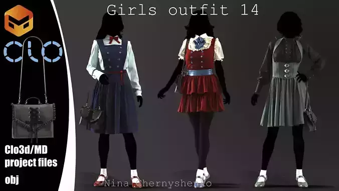 Girls outfit 14 - Marvelous Designer project and OBJ