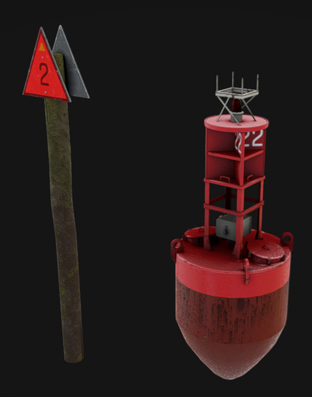 Buoy and Channel Marker Low-poly 3D model_2