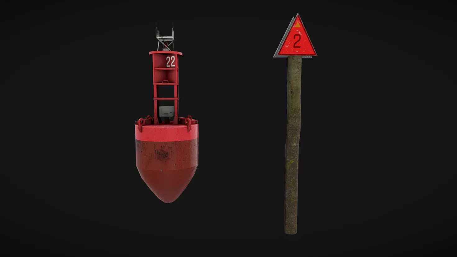 Buoy and Channel Marker Low-poly 3D model_0
