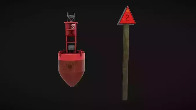 Buoy and Channel Marker Low-poly 3D model