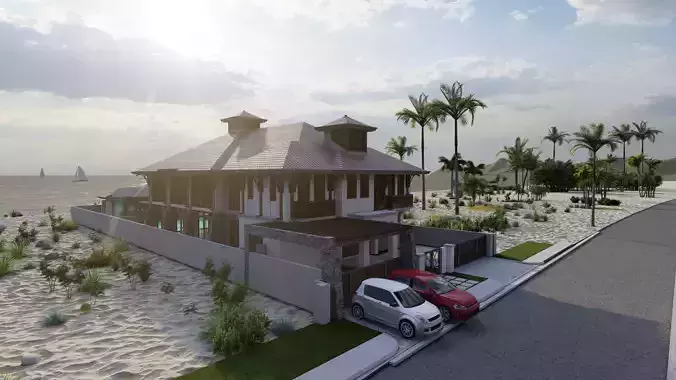 Beach Casa Scene-villa-modern house 3D model