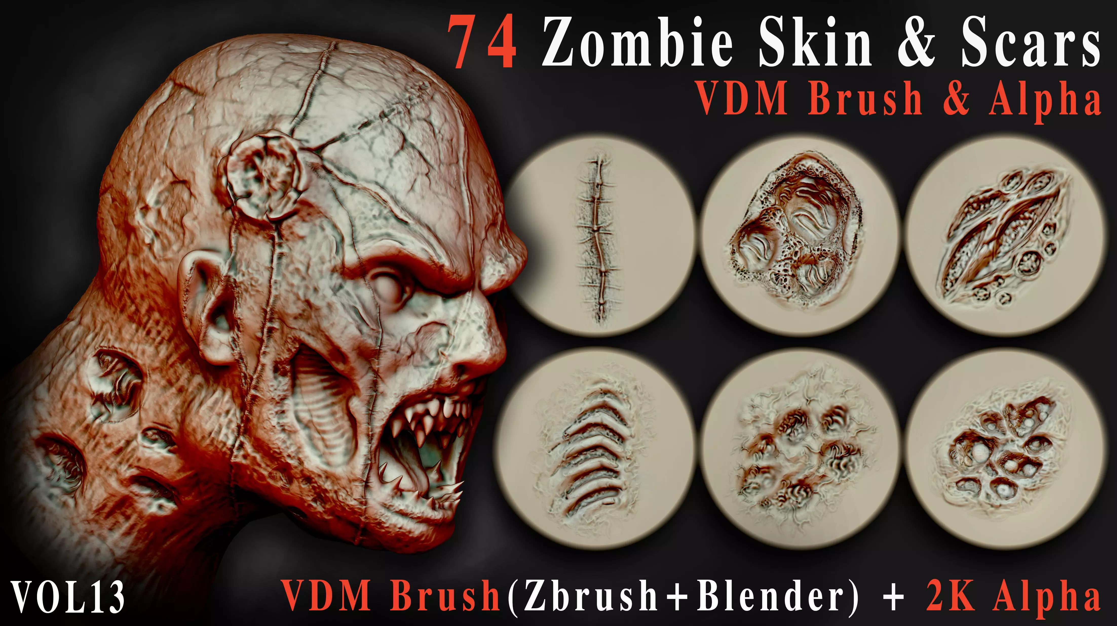 74 Zombie Skin and Scars VDM Brush and Alpha - Vol 13 3D model