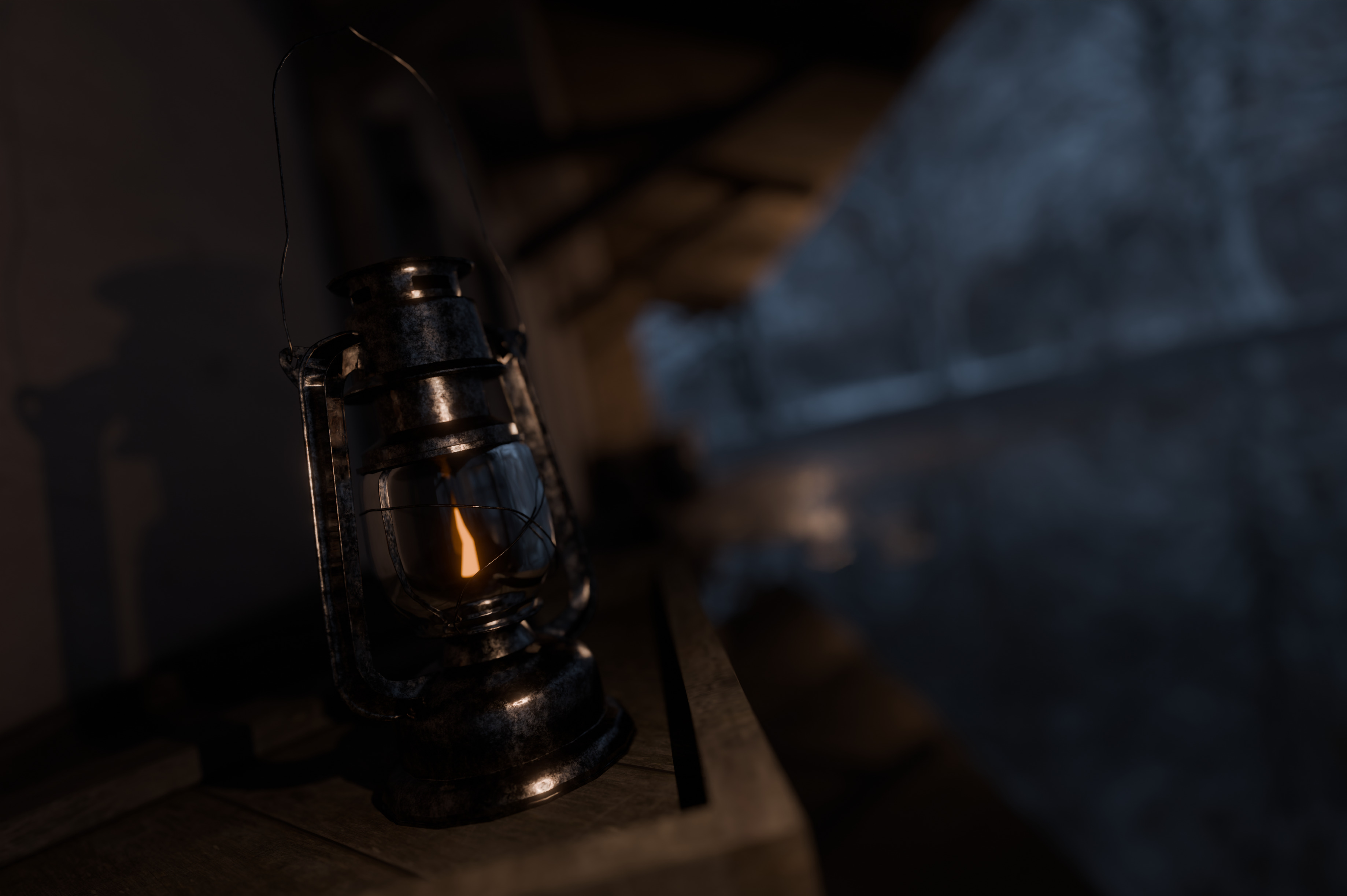Lantern with A Barrel and Crate Low-poly 3D model_2