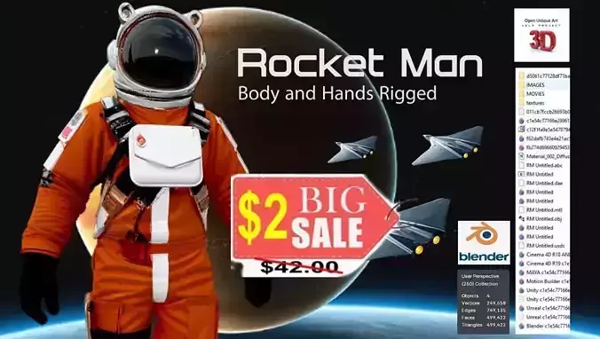 Rocket Man Body and Hands Rigged 3D Model 3D model
