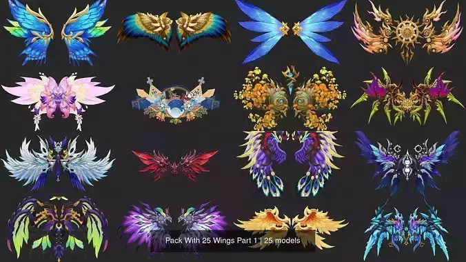 Pack With 25 Wings Part 1 3D Model Collection