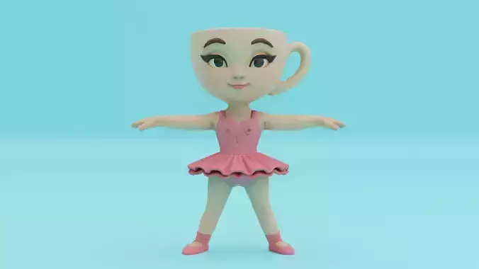 Ballerina Cappuccina T-pose Italian brainrot Low Poly Character Low-poly 3D model