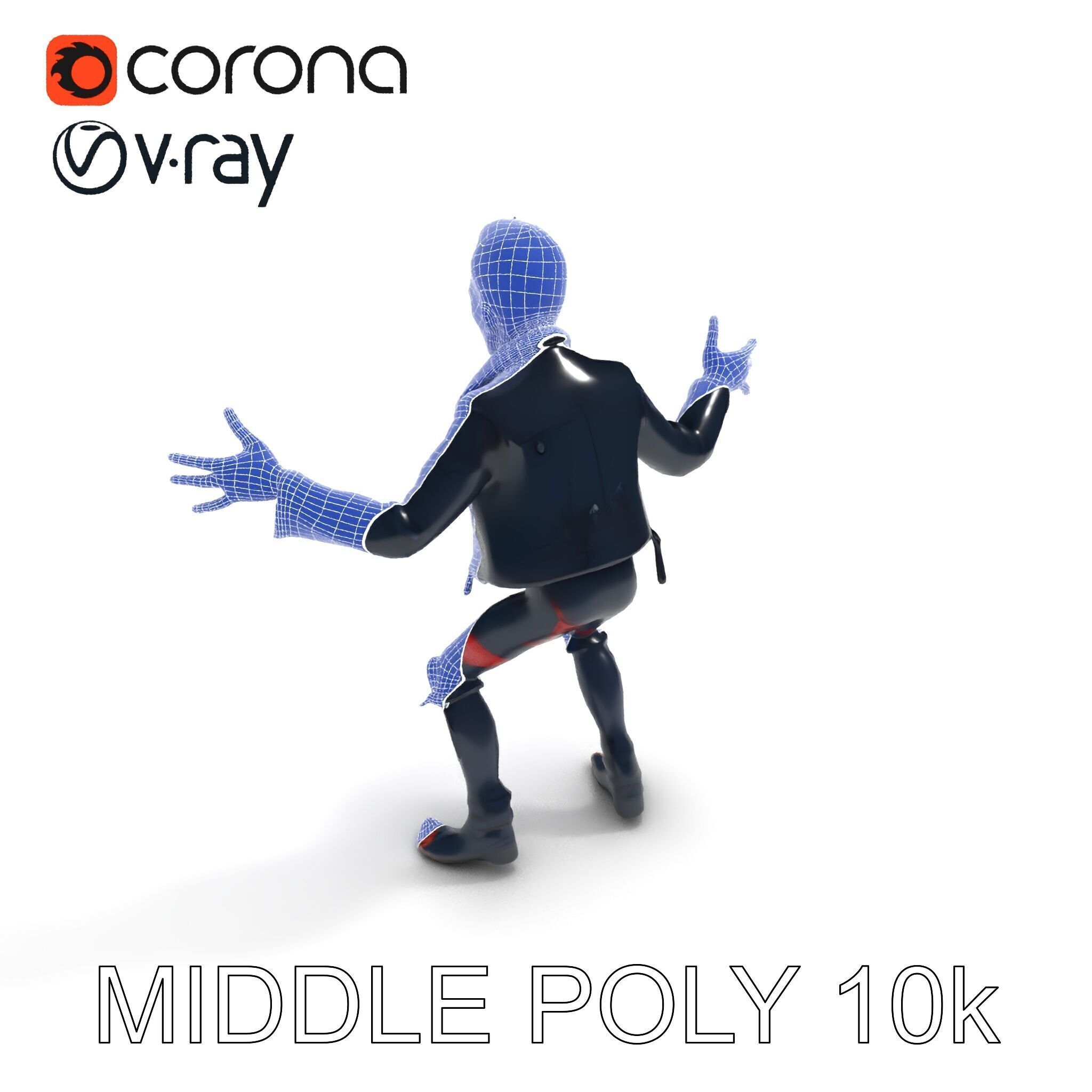 Undead Punk Zombie with Ripped Clothing and Spiked Hair in TPose Low-poly 3D model_31