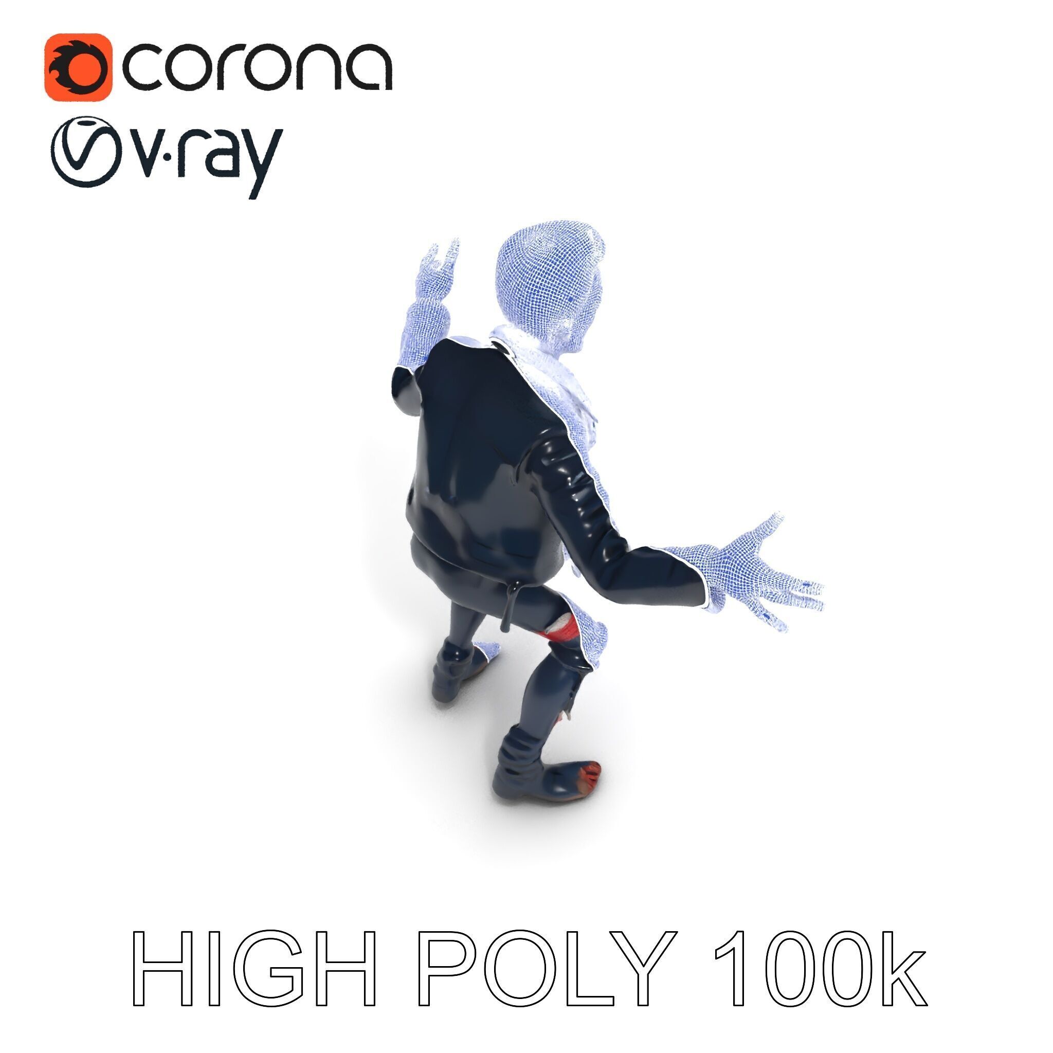 Undead Punk Zombie with Ripped Clothing and Spiked Hair in TPose Low-poly 3D model_17