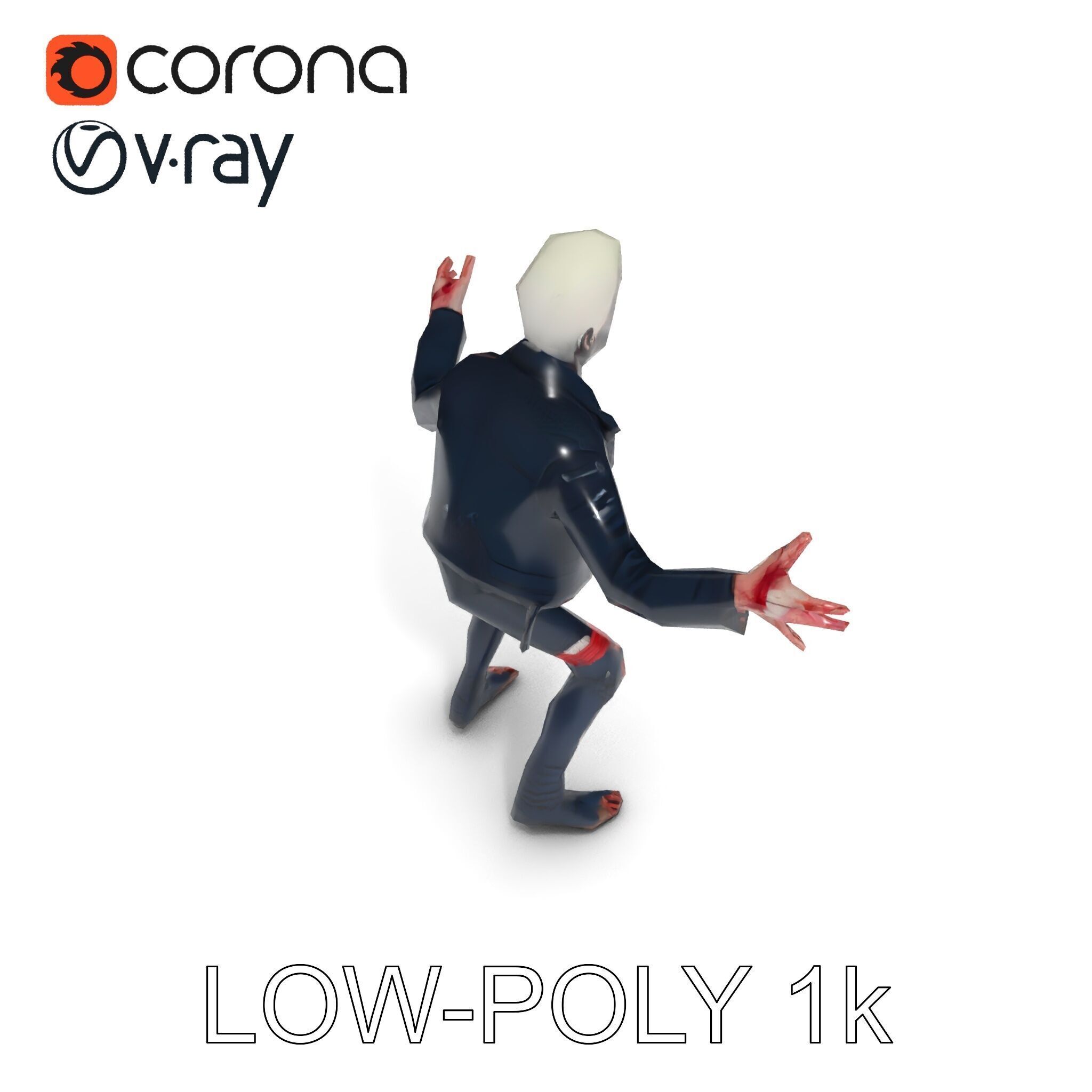 Undead Punk Zombie with Ripped Clothing and Spiked Hair in TPose Low-poly 3D model_7