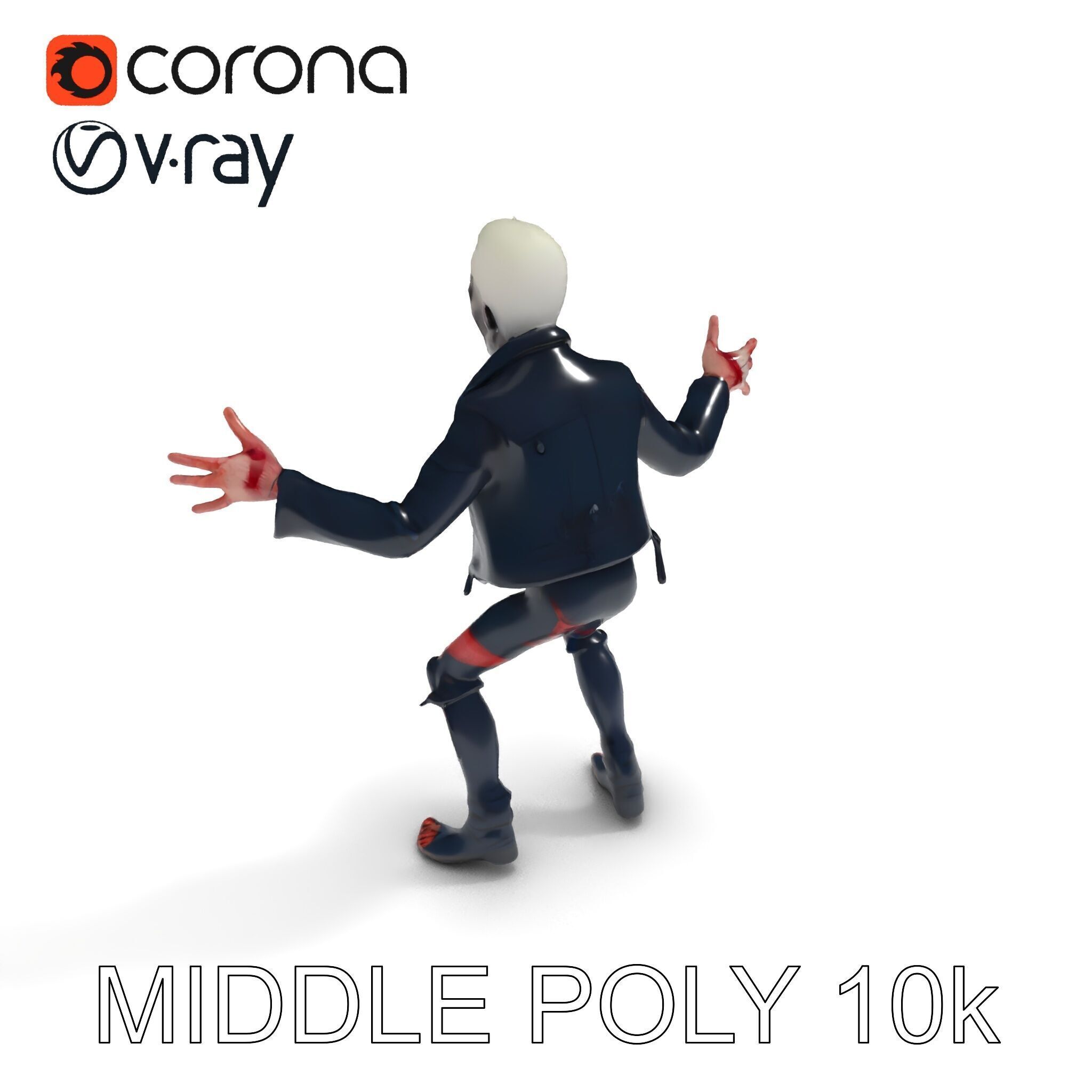 Undead Punk Zombie with Ripped Clothing and Spiked Hair in TPose Low-poly 3D model_37