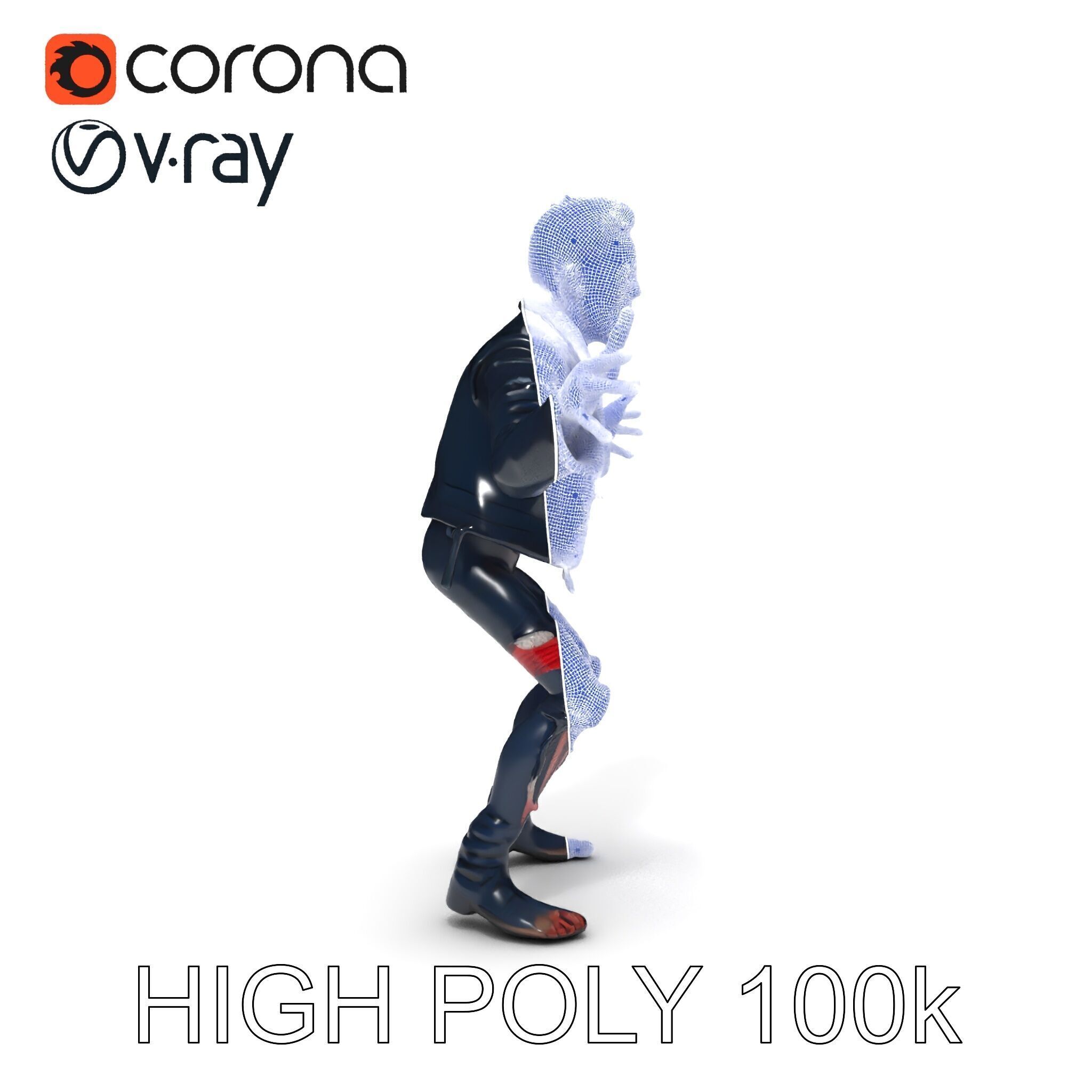 Undead Punk Zombie with Ripped Clothing and Spiked Hair in TPose Low-poly 3D model_14