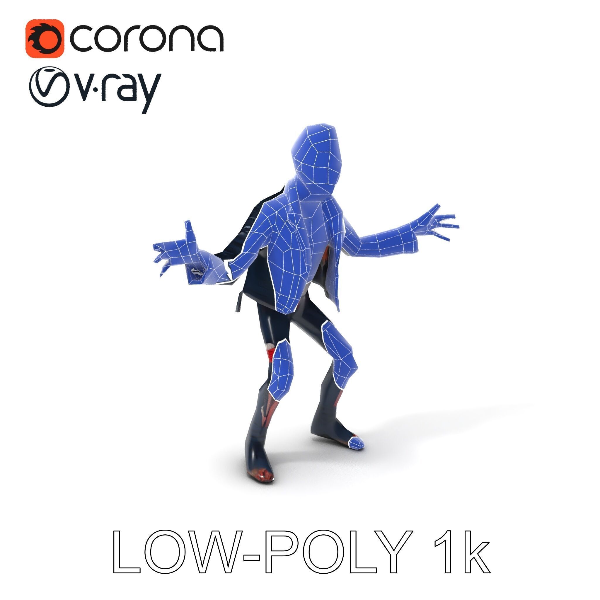 Undead Punk Zombie with Ripped Clothing and Spiked Hair in TPose Low-poly 3D model_34