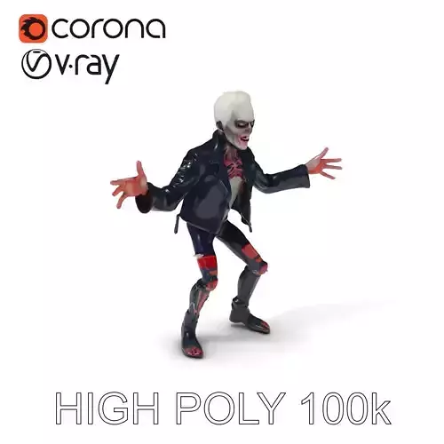 Undead Punk Zombie with Ripped Clothing and Spiked Hair in TPose Low-poly 3D model