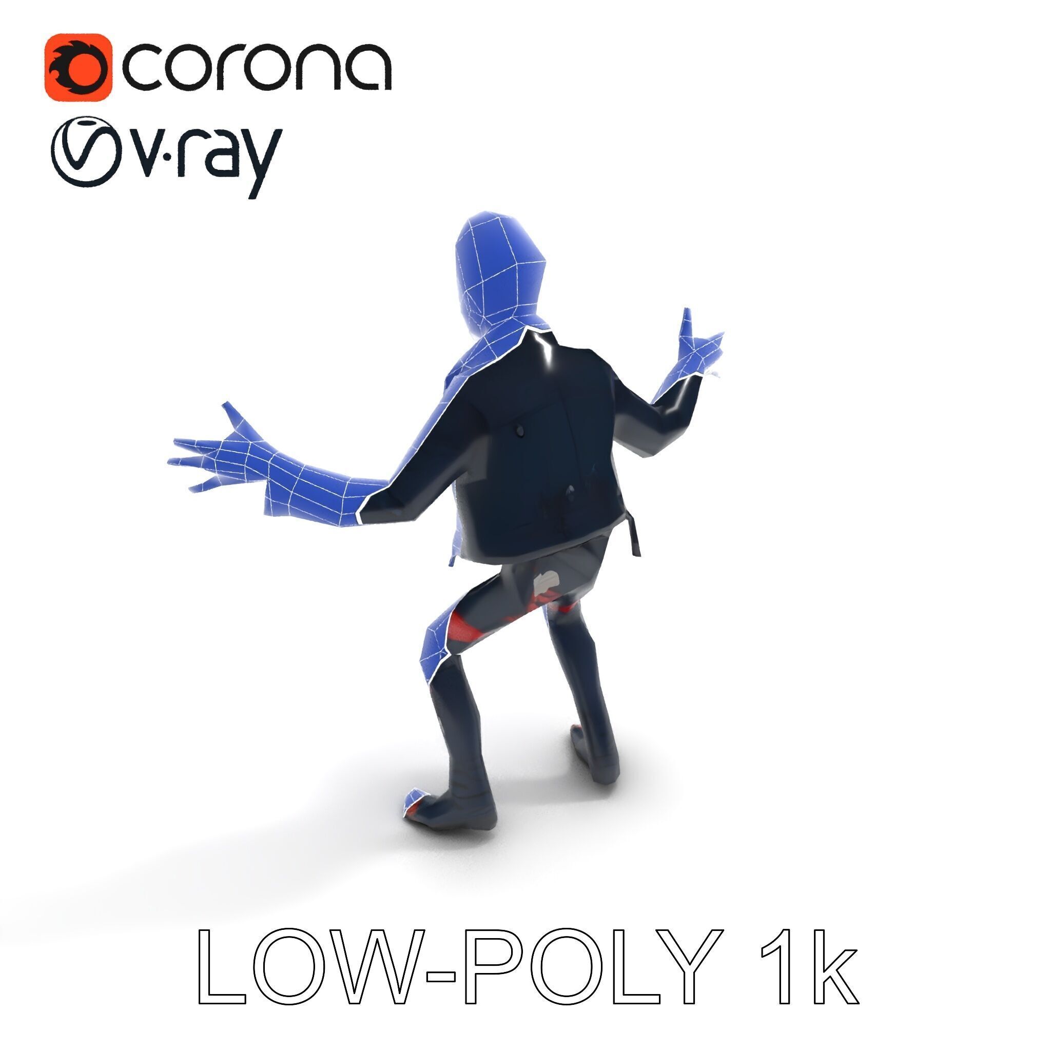 Undead Punk Zombie with Ripped Clothing and Spiked Hair in TPose Low-poly 3D model_32