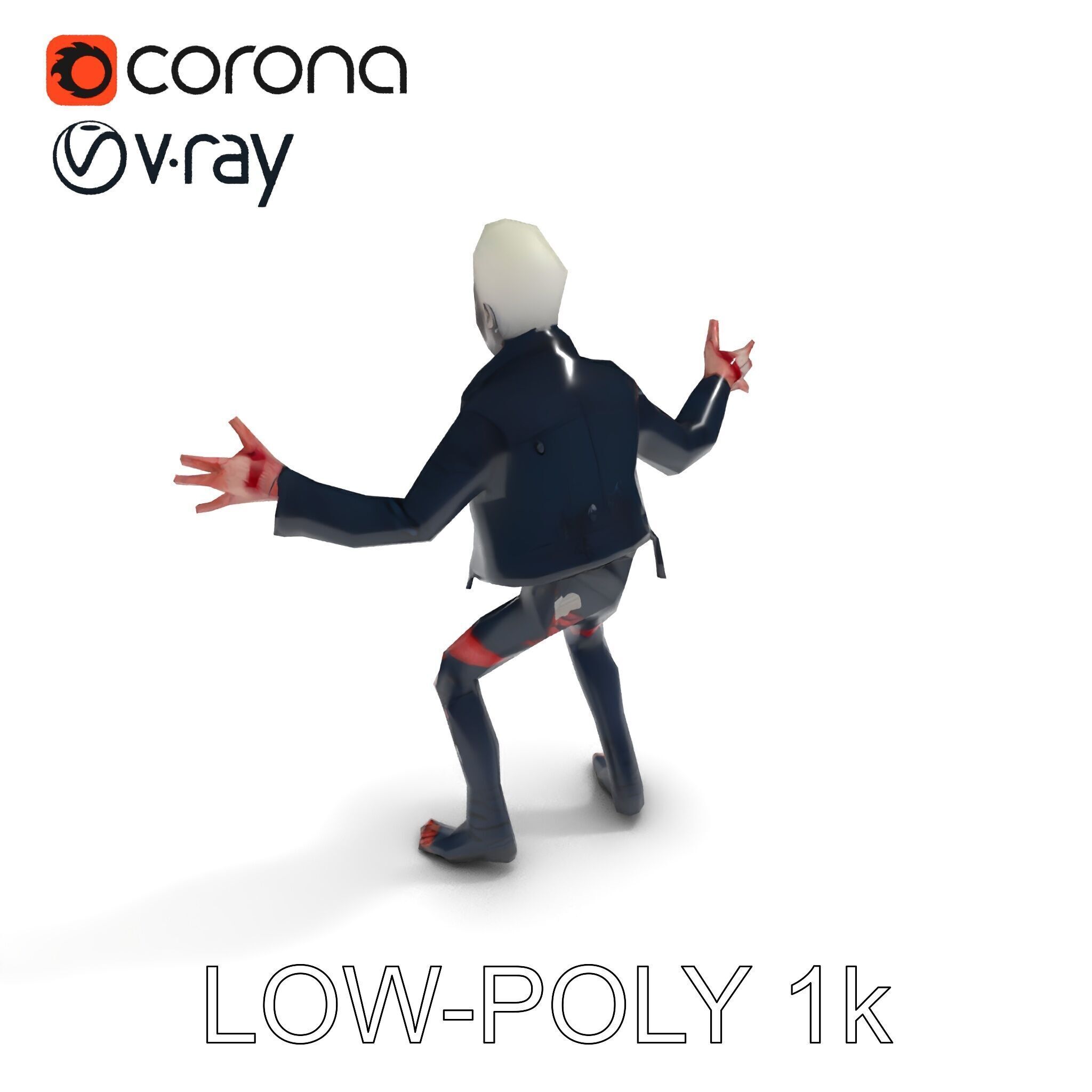 Undead Punk Zombie with Ripped Clothing and Spiked Hair in TPose Low-poly 3D model_27