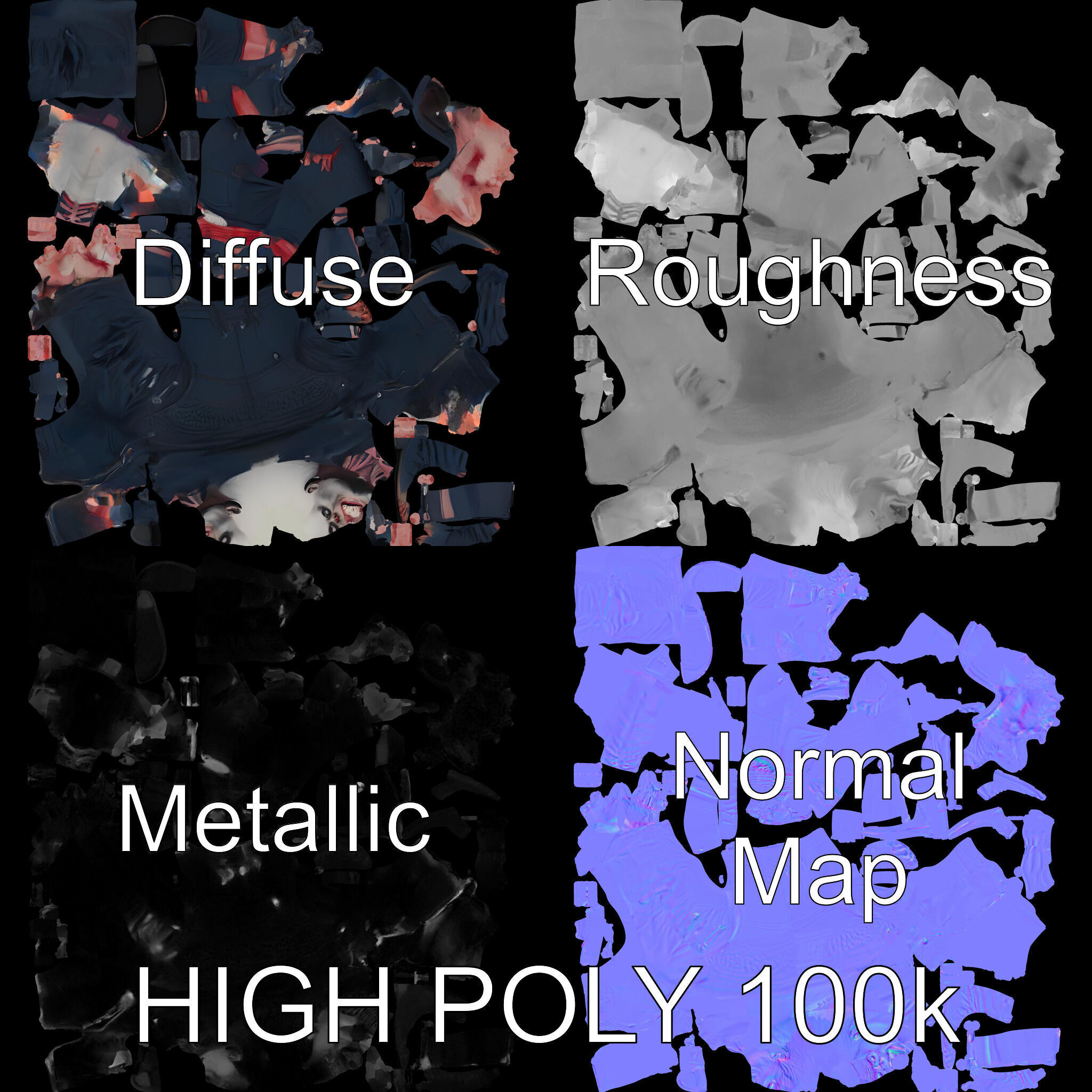 Undead Punk Zombie with Ripped Clothing and Spiked Hair in TPose Low-poly 3D model_2