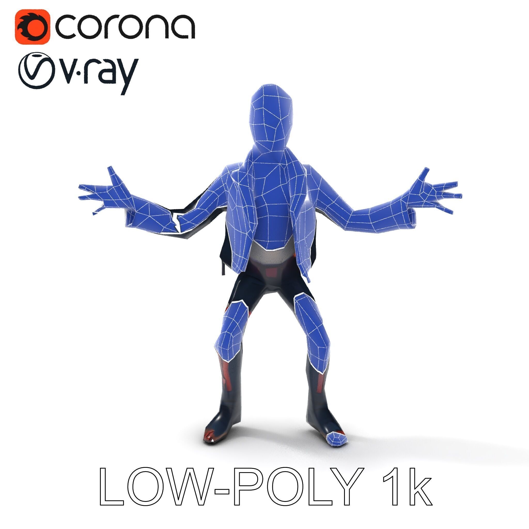 Undead Punk Zombie with Ripped Clothing and Spiked Hair in TPose Low-poly 3D model_10
