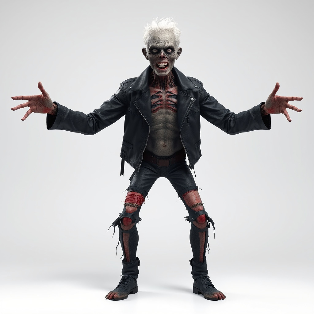 Undead Punk Zombie with Ripped Clothing and Spiked Hair in TPose Low-poly 3D model_4