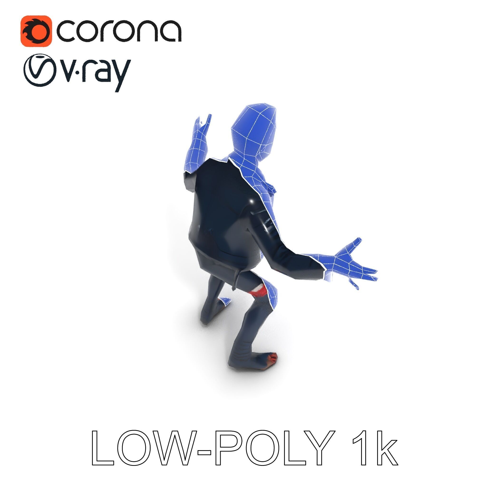 Undead Punk Zombie with Ripped Clothing and Spiked Hair in TPose Low-poly 3D model_19
